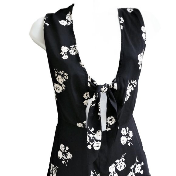 Honey Punch Floral Jumpsuit Plunging Neckline Bust Tie Zip Back Wide Leg S - Picture 2 of 6